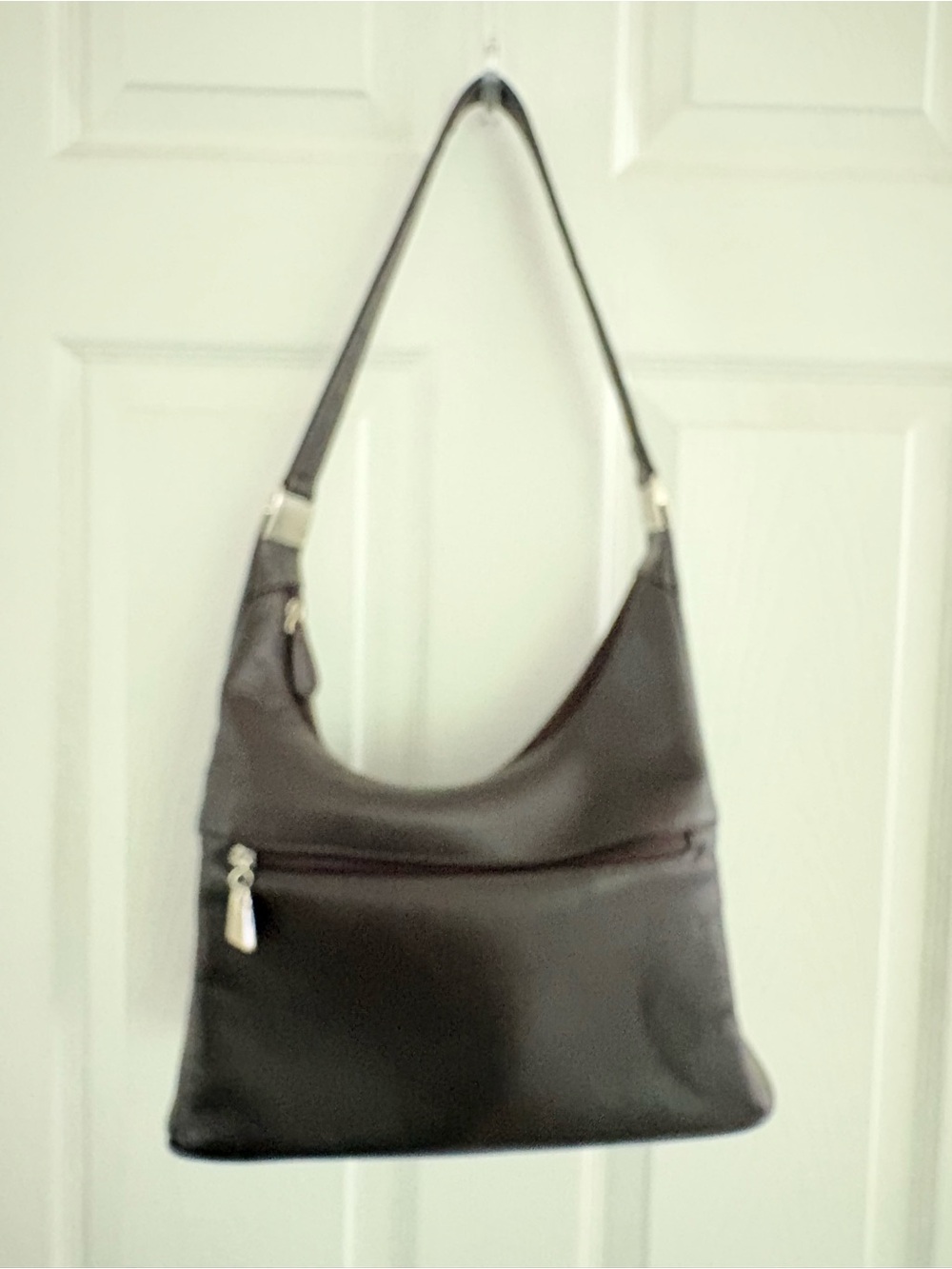 Aurielle Dark Brown Leather Shoulder Bag with Front Zip